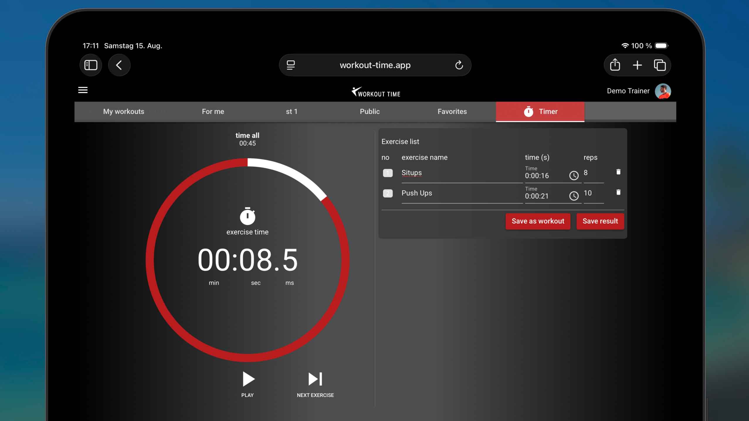 Erstelle dein erstes Workout im Handumdrehen mit dem Live-Timer