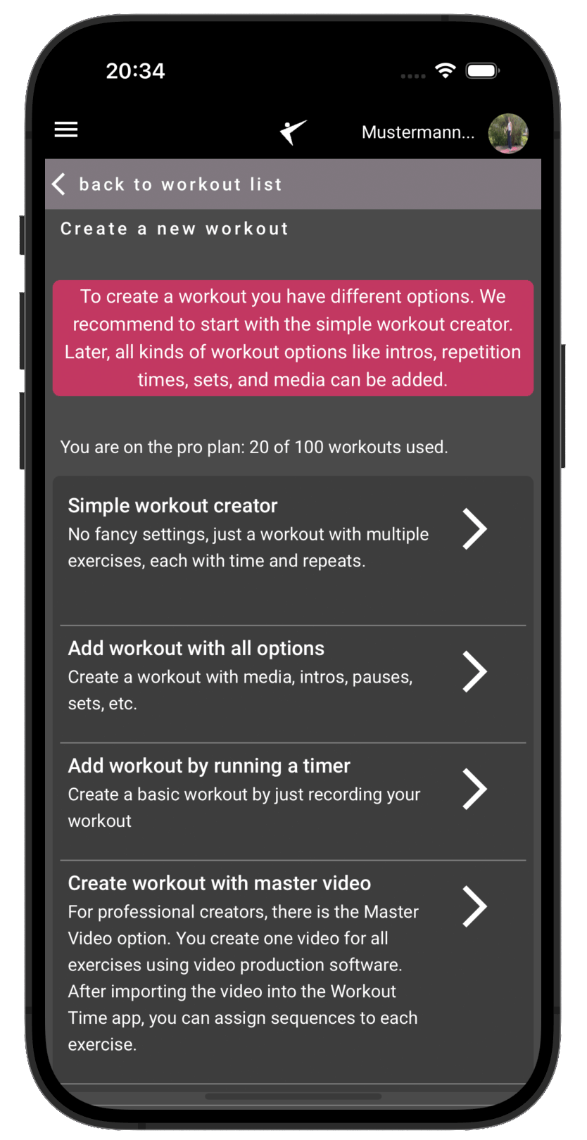 Optionen zum Erstellen von Workouts
