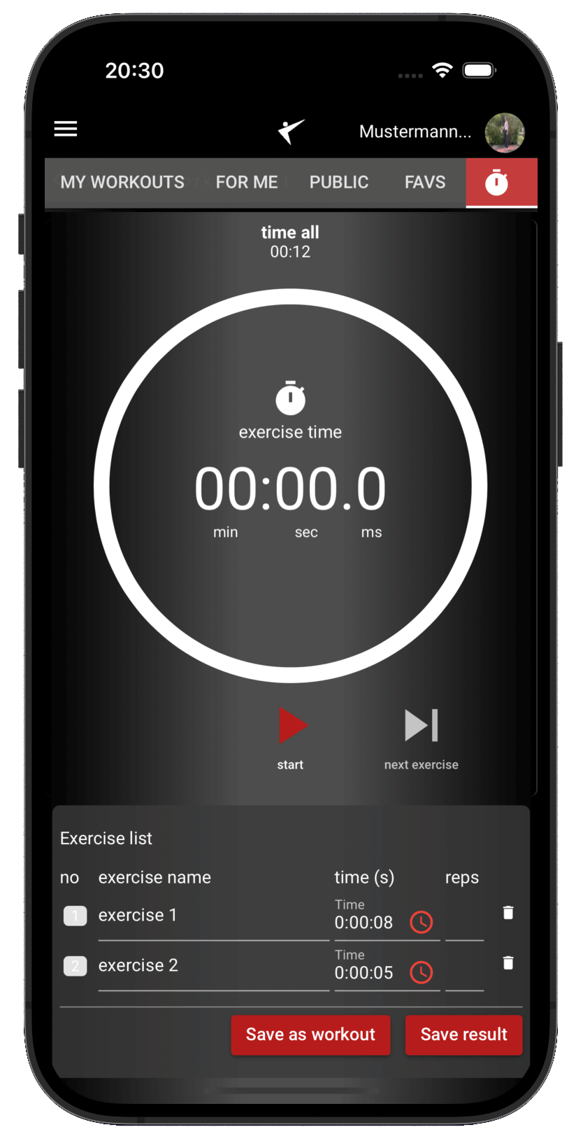 Live-Timer Bildschirm